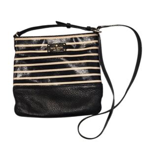 Kate Spade Black and Cream Striped Crossbody Leather Women's Bag